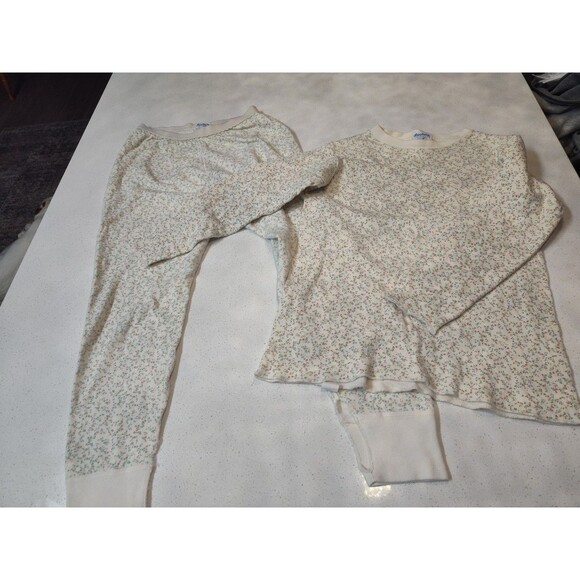 Duofold Women’s Wool Blend Floral USA 2-layer Top 12 Bottom 14 SMALL Torn Anke - Picture 1 of 11